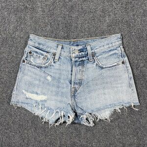Levis 501 Womens Size 24 Denim Jean Distressed Cut Off Light Wash 0916